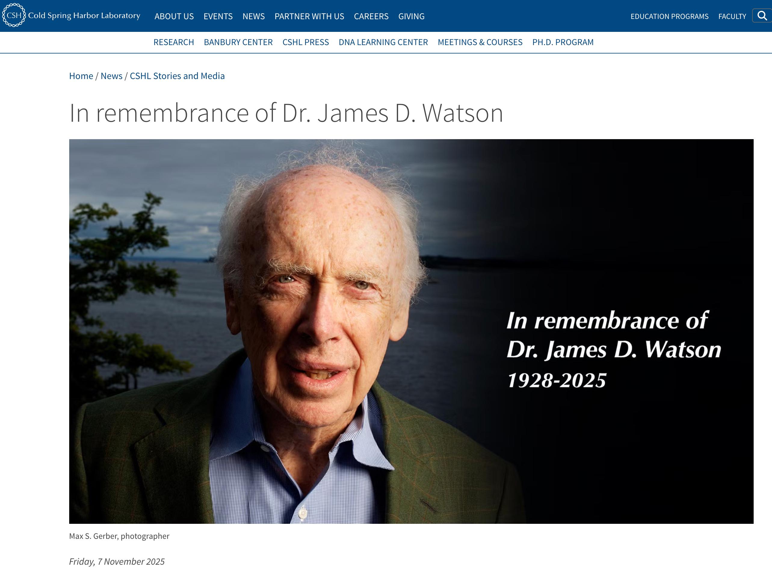 DNA双螺旋结构发现者詹姆斯・沃森逝世，享年97岁